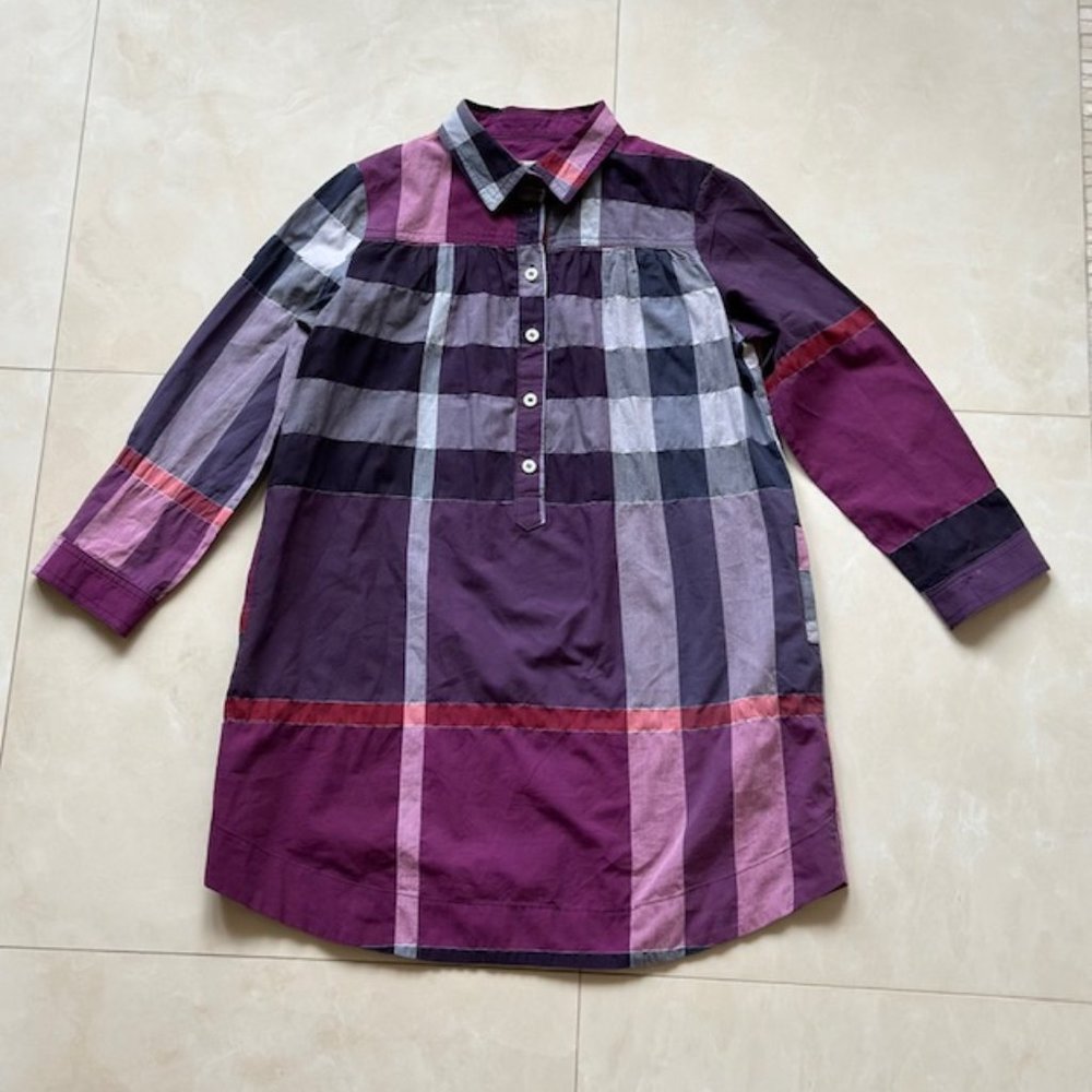 Burberry Girls Purple Plaid Shirt dress